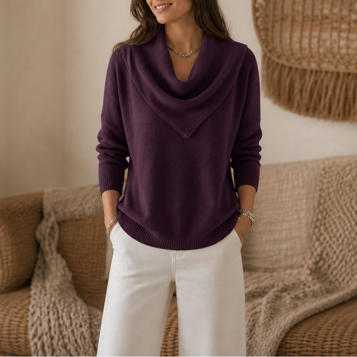 Collarvie – Sweter z drapowanym, otwartym kołnierzem