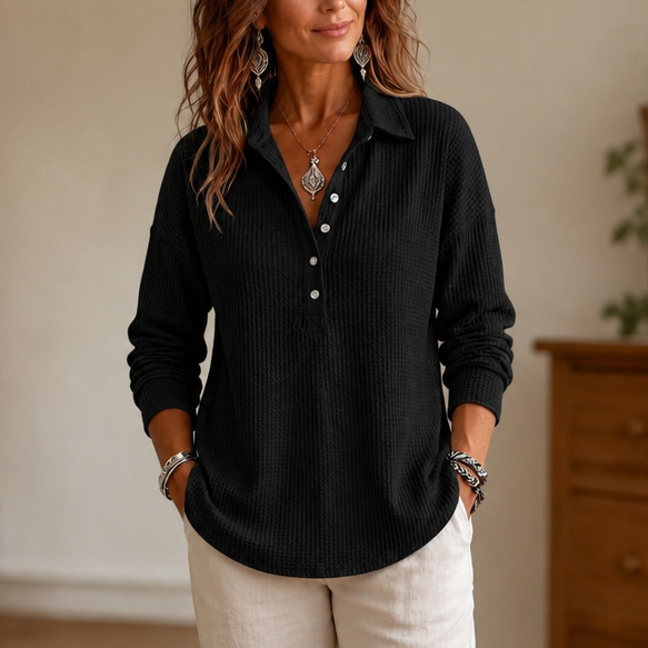 Wearbella – Sweter z kołnierzykiem i guzikiem z dzianiny waffle