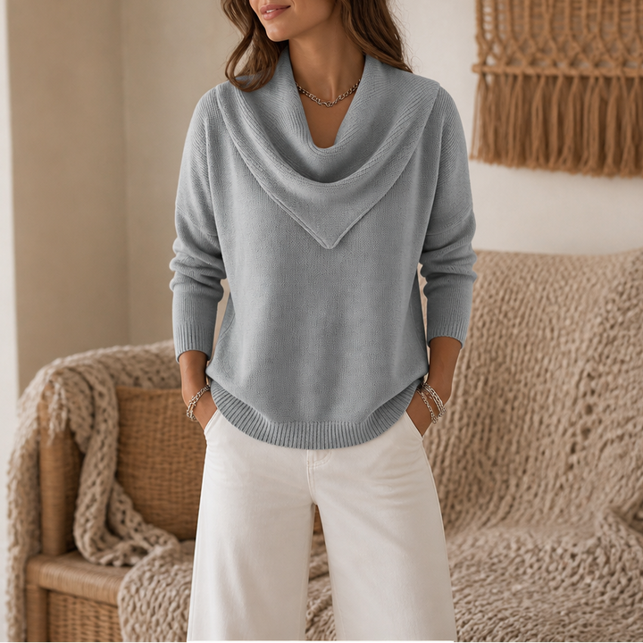 Collarvie – Sweter z drapowanym, otwartym kołnierzem