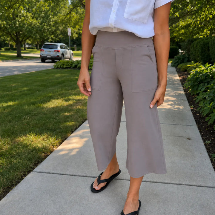 Velessa – Spodnie z wysokim stanem i szerokimi nogawkami z kieszeniami