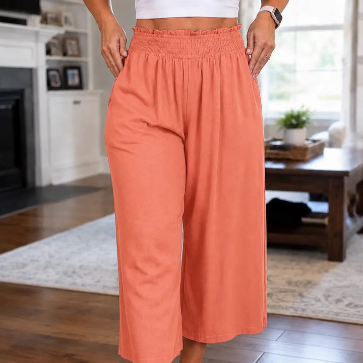 Wearbella – Spodnie z szerokimi nogawkami i wysokim stanem z marszczoną talią