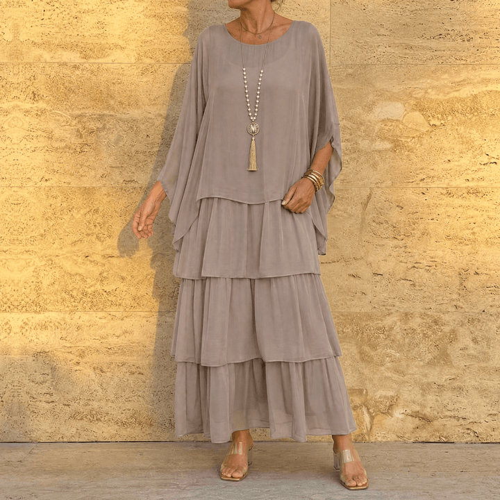 Velara – Damska Maxi Sukienka z Warstwowego Chiffonu