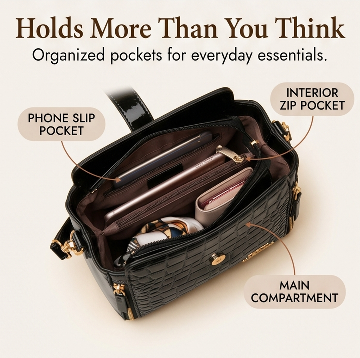Velora – Torebka Crossbody w Lakierowanym Krokodylu