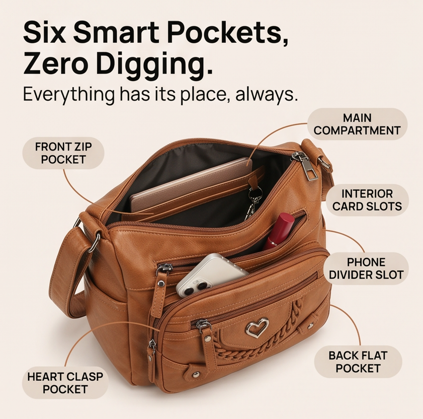 Veluna – Torba crossbody z wieloma kieszeniami do codziennego użytku