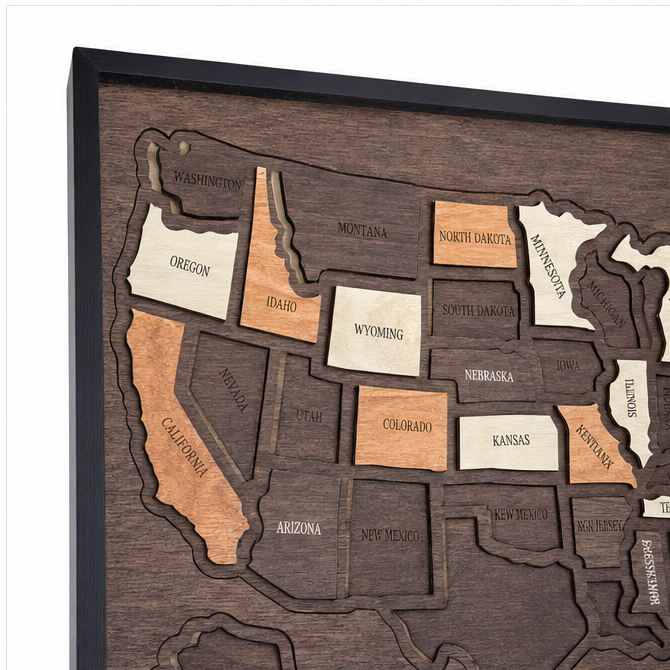 Wanderoak – Drewniana mapa podróży USA z 3D kawałkami stanów