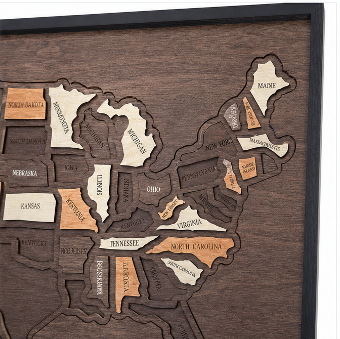 Wanderoak – Drewniana mapa podróży USA z 3D kawałkami stanów